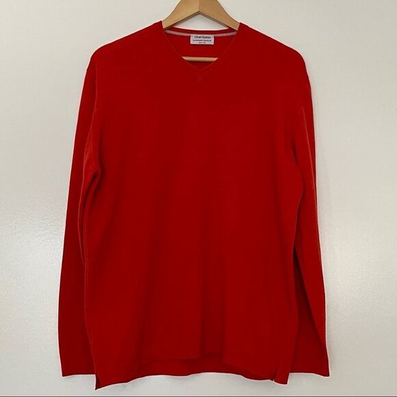 Gran Sasso Mark Shale Wool Sweater Men's Large Red Orange V Neck Made in Italy - Picture 1 of 7
